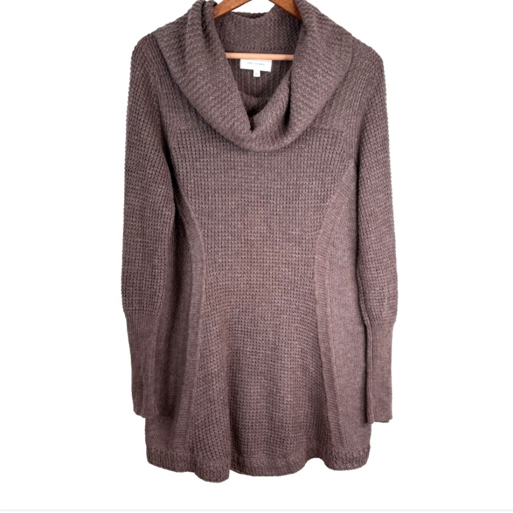 Anthropologie Angel of the North Rosie Cowl Neck Sweater L Brown Tunic Waffle - Picture 2 of 11